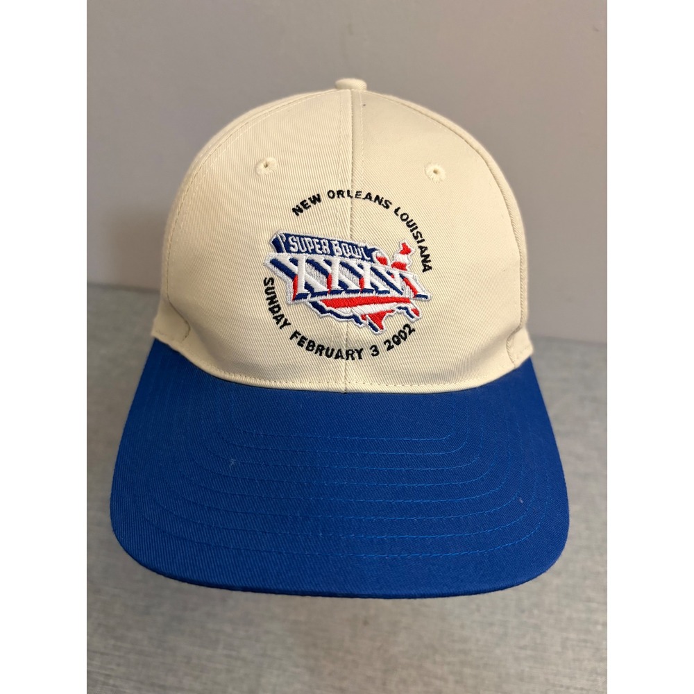 NFL Super Bowl XXXVI Hat Mens OSFA Blue Cream 2002โ New Orleans Snapback Cap